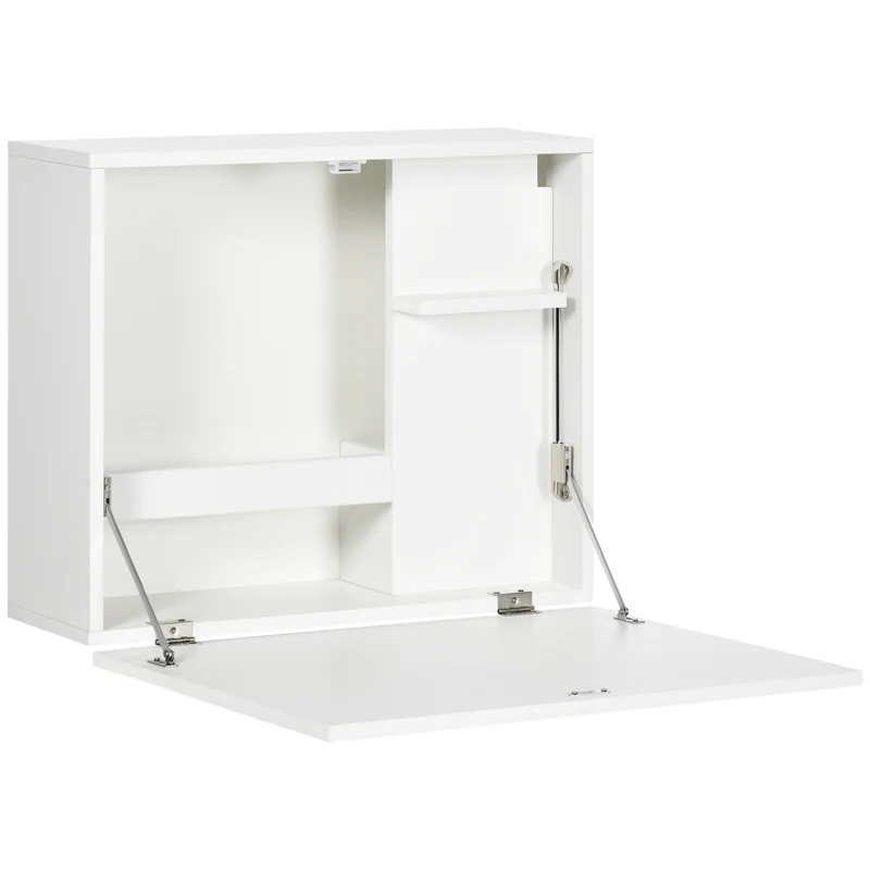 Easycomfort Scrivania a Muro Pieghevole e Salvaspazio con Ripiani, per Casa e Ufficio, in Truciolato e MDF, 60x21.5x50 cm, Bianco