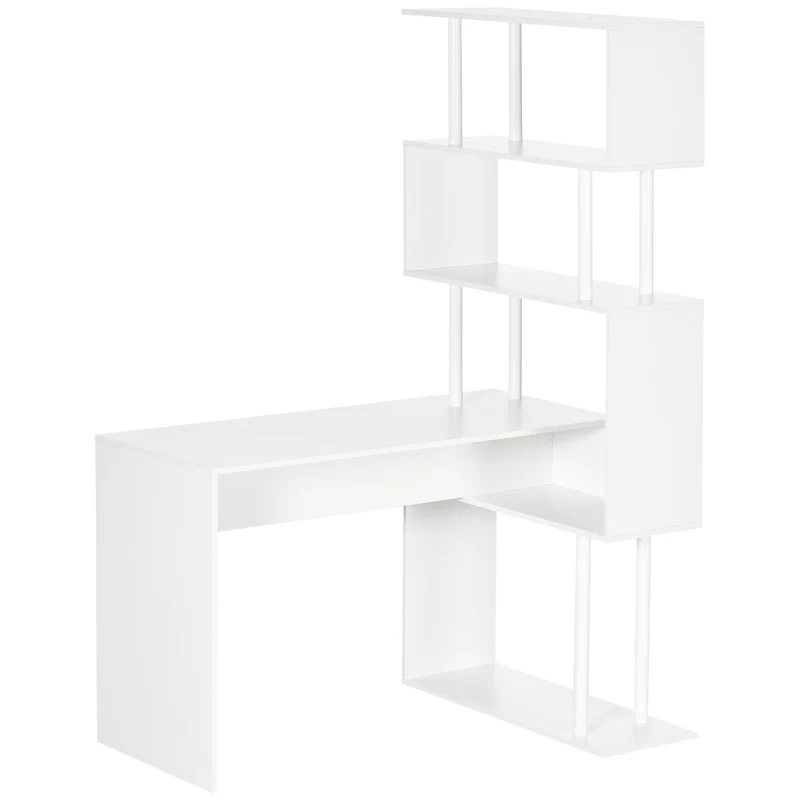 Easycomfort Scrivania Angolare Moderna in Truciolato per Ufficio e Studio con Ripiano a 4 Livelli, 120x80x176 cm, Bianco