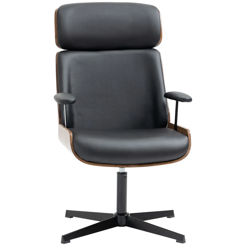 Easycomfort Sedia per Scrivania con Schienale in Legno e Seduta in Pelle PU Traspirante e Imbottita, 62x76.5x105 cm, Nera