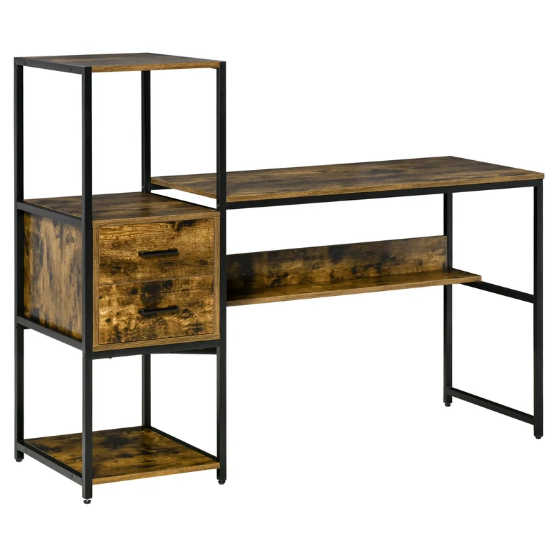 Easycomfort Scrivania Pc con Scaffale e Cassetti in Legno Truciolato e Metallo, 140x50x110cm