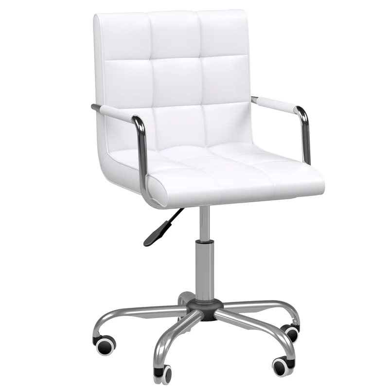 Easycomfort Sedia da Ufficio in pelle PU Bianca con 5 Ruote Girevoli, Imbottitura e Altezza Regolabile, 52.5x54x84-99cm