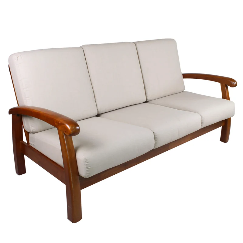 Divano Divanetto 3 Posti in Legno 175x85x83cm Vandi Ecru