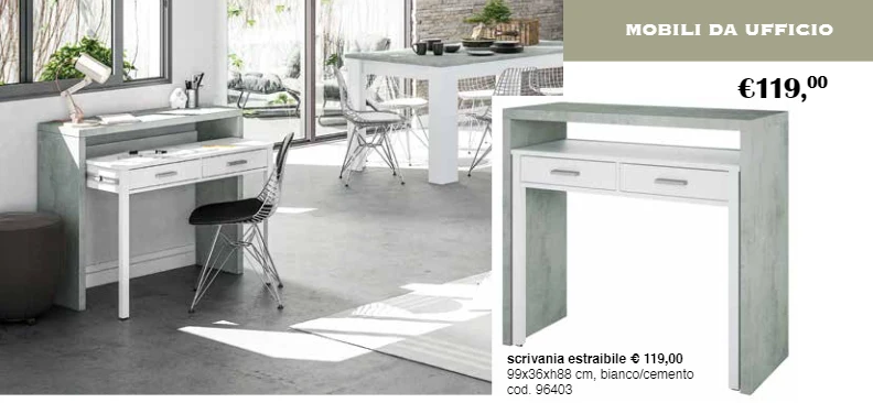 Scrivania Estraibile Cm.36x99x88H Bianco/Cemento