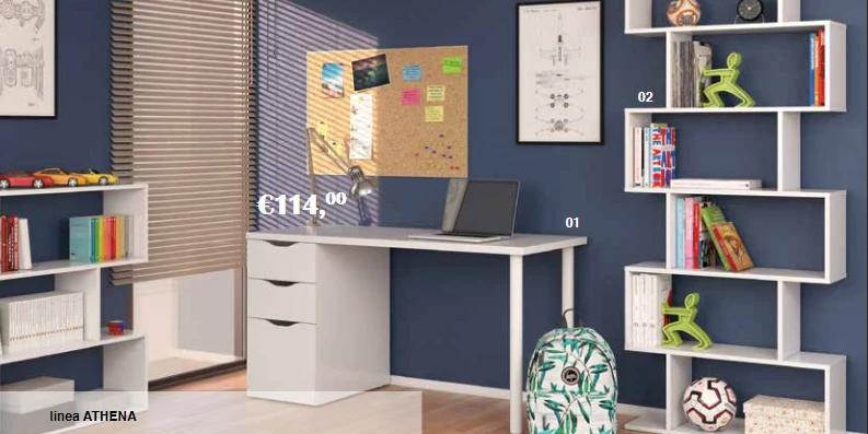 Scrivania 'Athena' CM.138x60x74H Bianco