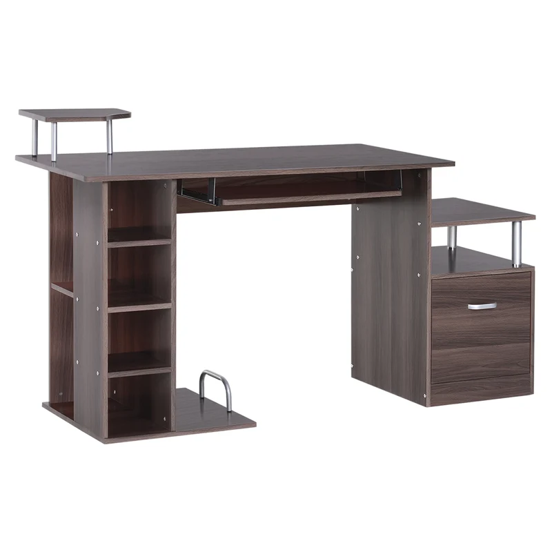 Easycomfort Scrivania per Computer Moderna con Cassetti, Ripiani e Tastiera Estraibile, Scrivania da Ufficio per Casa in Legno Marrone 152x60x88cm