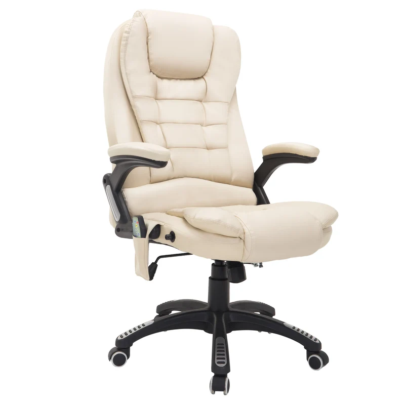 Easycomfort Poltrona Massaggiante da Ufficio ad Altezza Regolabile con 6 Punti Massaggianti, in PU, 62x68x111-121 cm, Beige