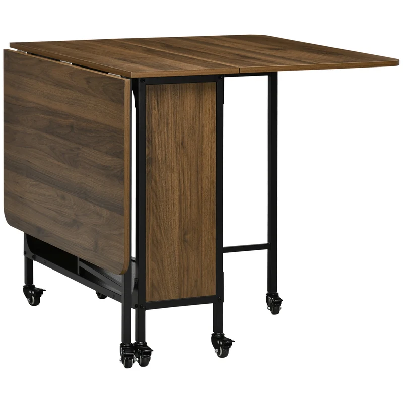 Easycomfort Tavolo Pieghevole con 6 Ruote e Mensola Stile Industriale in Legno e Metallo, Marrone Chiaro