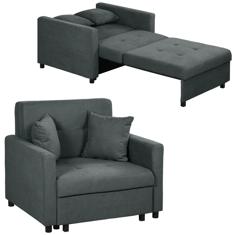 Poltrona Letto Singolo 100x98x88 cm con Vano Contenitore in Tessuto Effetto Velluto Grigio