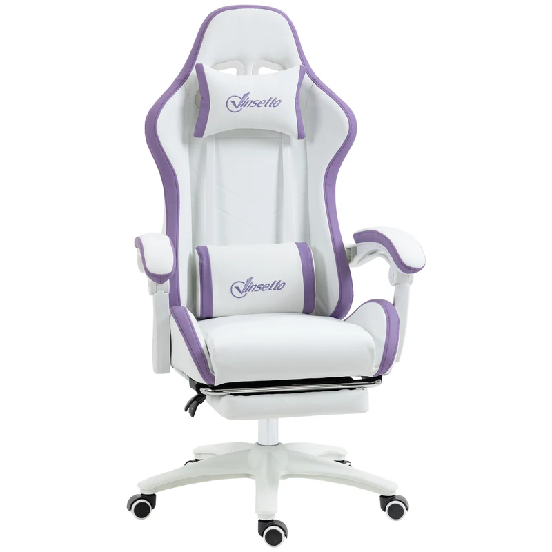 Sedia da Gaming con Schienale Reclinabile 65x65x121-129 cm in Finta Pelle PU Bianco e Viola