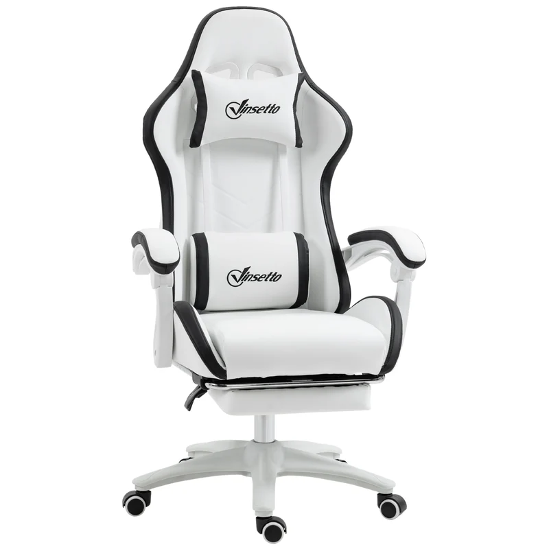 Sedia da Gaming con Schienale Reclinabile 65x65x121-129 cm in Finta Pelle PU Bianco e Nero