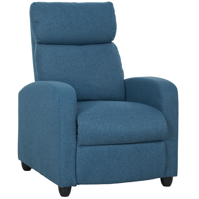 Poltrona Relax Reclinabile Manualmente 69x88x101 cm in Tessuto Effetto Lino Blu