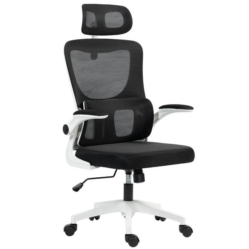 Sedia Ergonomica da Ufficio Girevole 60x59x114-122 cm con Poggiatesta Rimovibile in Tessuto a Rete Nero