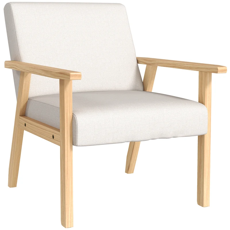 Poltrona d'Arredo in Stile Scandinavo 64x70x72 cm con 2 Cuscini in Legno di Pino Grigio