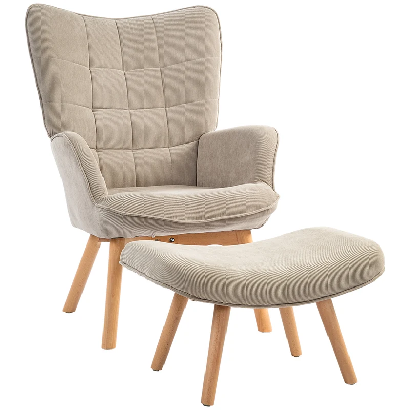 Poltrona con Poggiapiedi Design Moderno 72x80x101 cm in Tessuto Effetto Velluto Marrone Chiaro