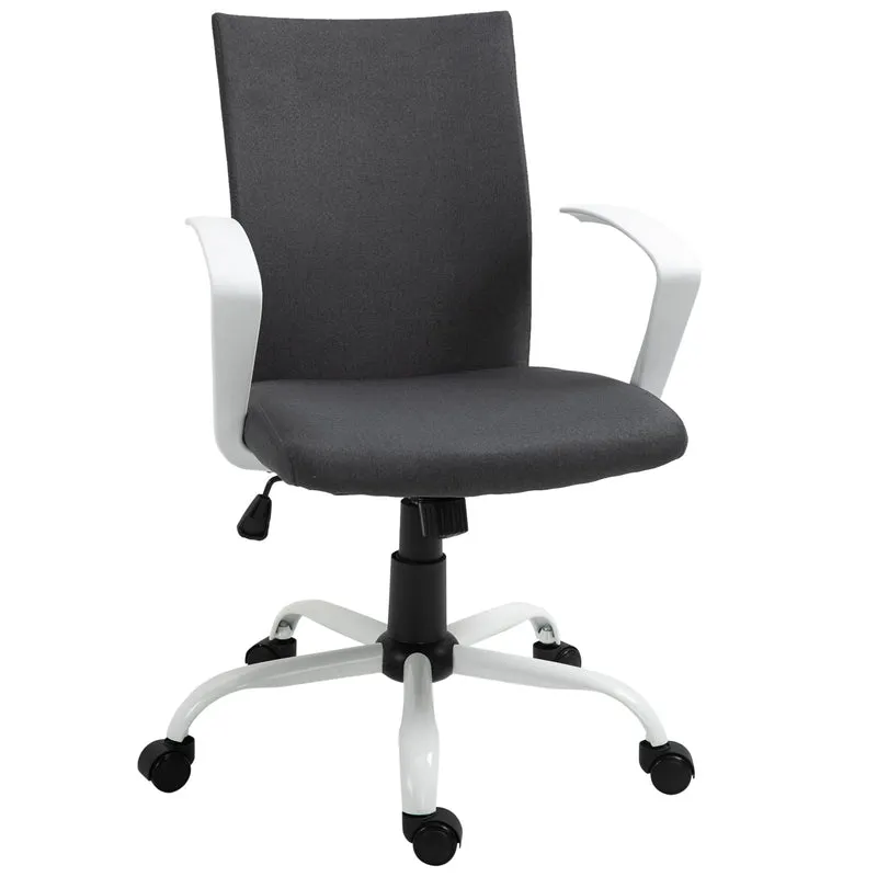 Sedia da Ufficio Ergonomica Girevole 61x61x89-99 cm in Poliestere Effetto Lino Grigio Scuro