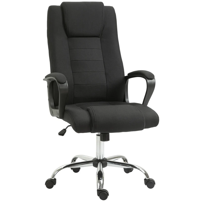 Sedia da Ufficio Ergonomica Basculante e Imbottita 62x76x110-119 cm in Poliestere Effetto Lino Nero