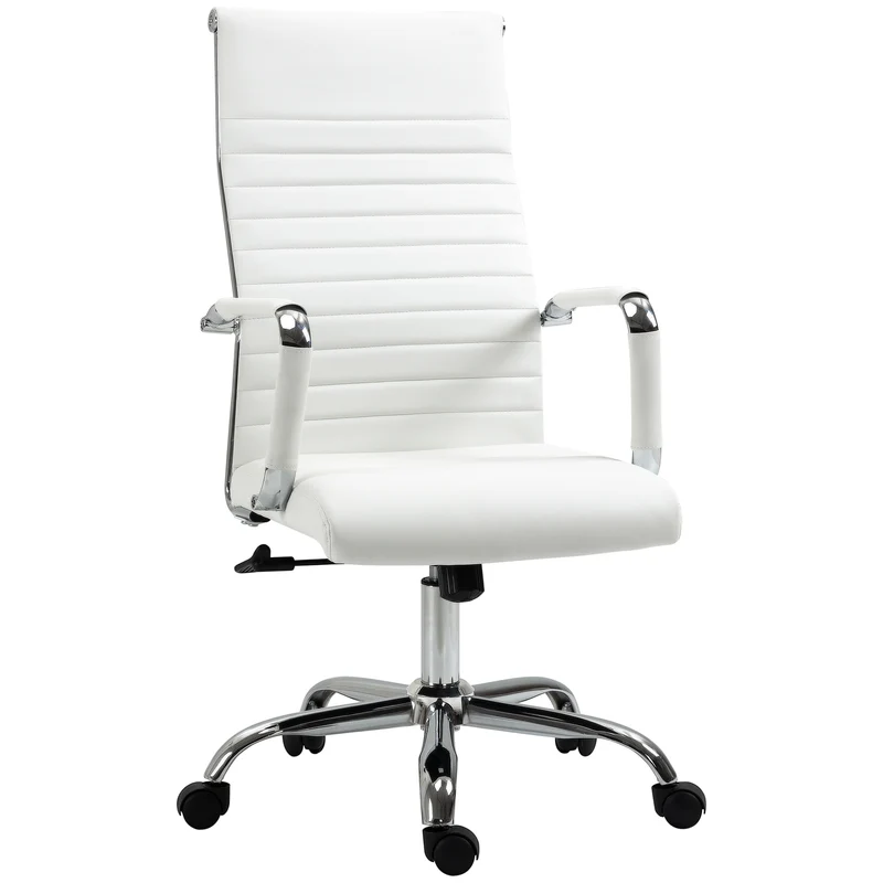 Sedia da Ufficio Ergonomica Funzione Dondolo 54x62x104-114 cm in Finta Pelle Bianco