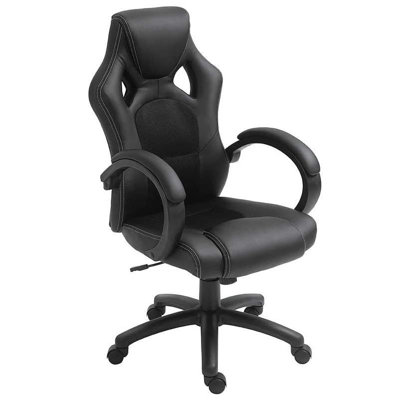 Easycomfort Sedia da Gaming ad Altezza Regolabile, Sedia da Ufficio con Funzione a Dondolo, Girevole e Reclinabile, 71x61x108-118 cm, Nera