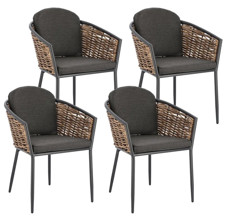 Set 4 Sedie 63x63x79,5h cm con Braccioli e Cuscini Maribela Antracite