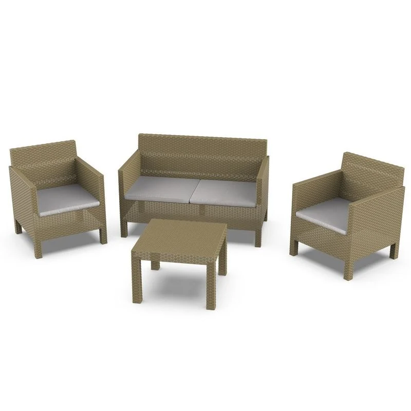 Set Salotto Giardino Penelope Cappuccino - Divano, Tavolo e Poltrone
