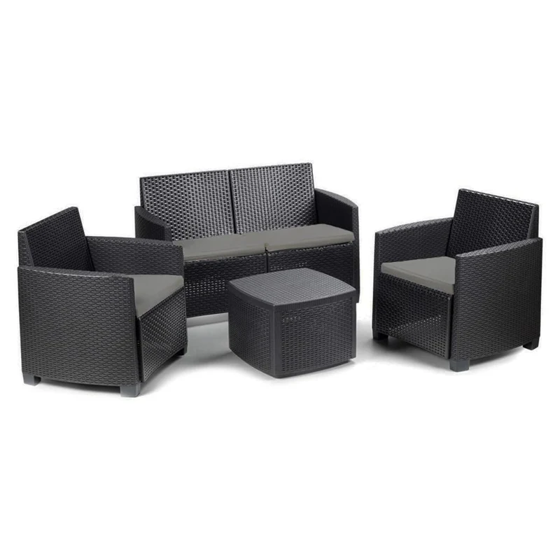 Set Salotto Giardino Como Antracite - Divano, Tavolo e Poltrone