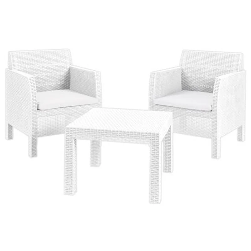 Set Rattan Matilde Bianco Tavolo e Poltrone - Arredo Giardino