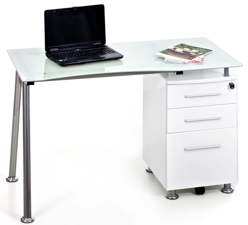 Scrivania Porta Pc 128x56xH100 cm con Cassettiera e Portatastiera Printer Bianca