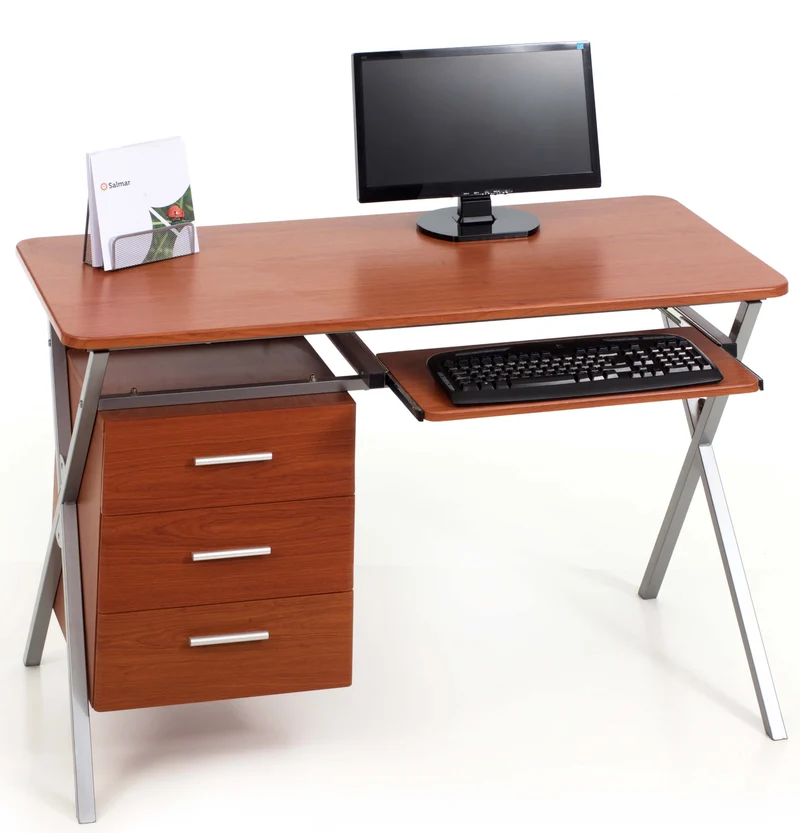 Scrivania Porta Pc 120x60xH76 cm con Cassettiera e Portatastiera Folder Ciliegio