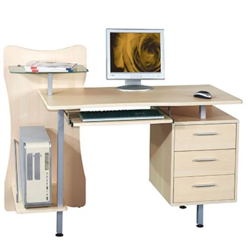 Scrivania Porta Pc 128x56xH100 cm con Cassettiera e Portatastiera My Office Printer Acero