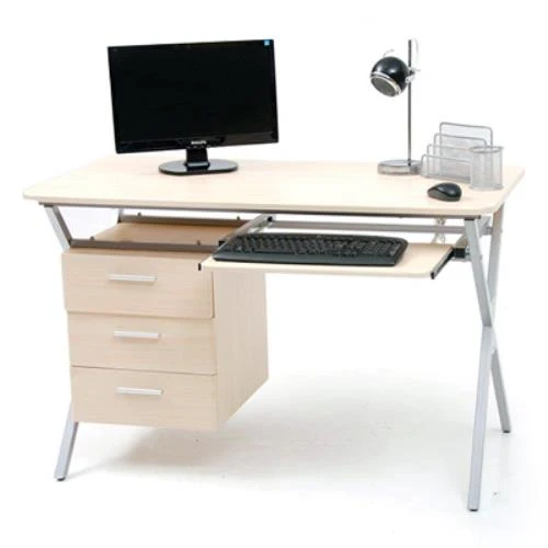Scrivania con Cassettiera e Portatastiera Struttura in Acciaio Piano Mdf Color Acero