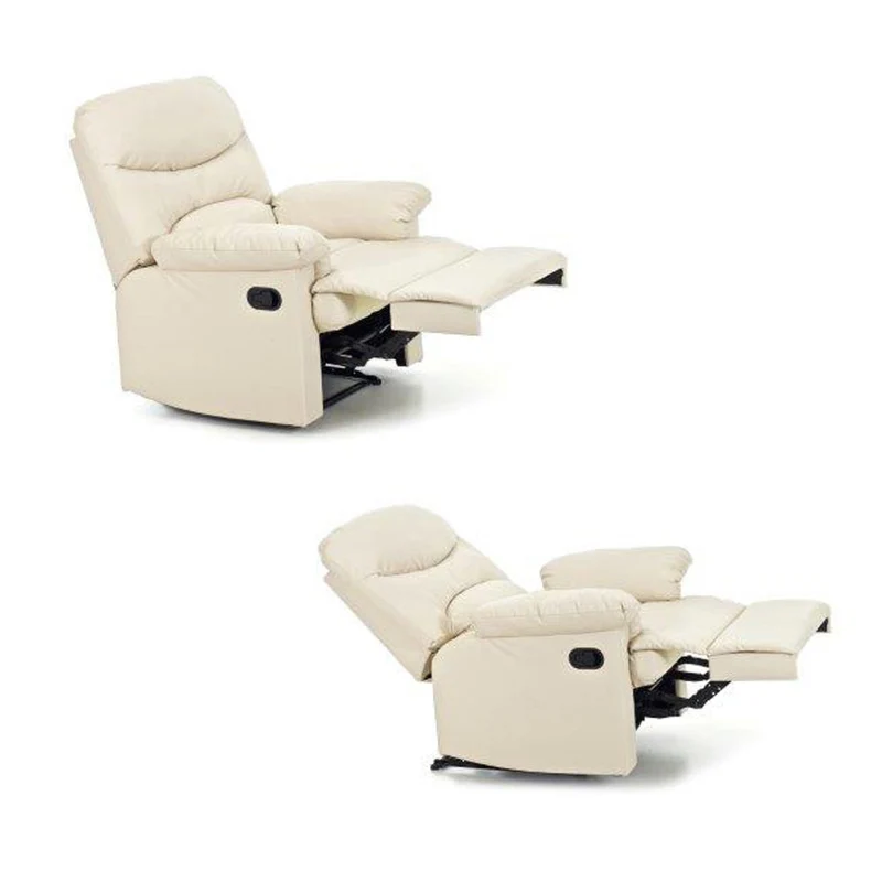 Poltrona Relax Reclinabile Manuale Rivestimento in Cuoio Color Crema Diana