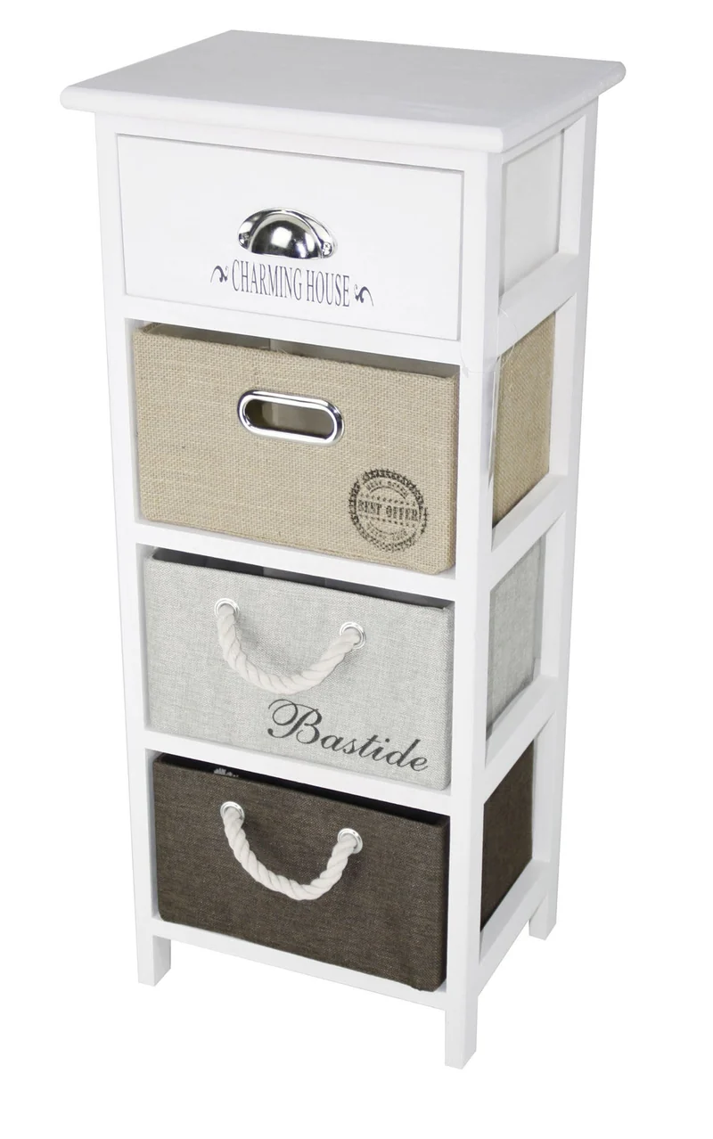 Cassettiera 4 Cassetti in Legno Massello 35x27x80 cm Fumer Zara Bianca