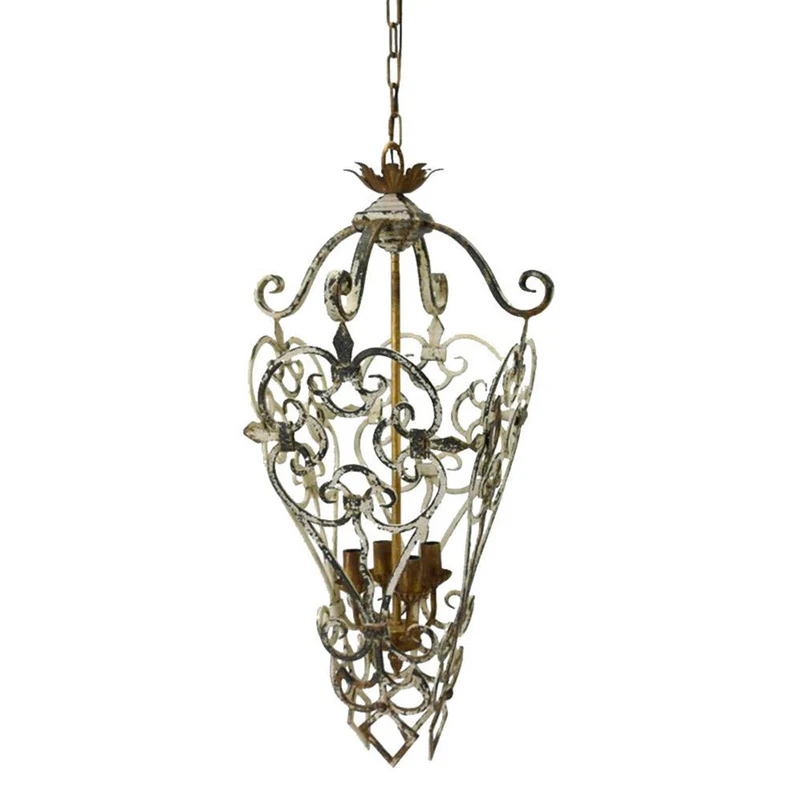 Lampadario 4 Luci in Metallo 46x90x46cm Sbiancato