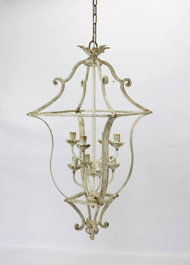 Lampadario 8 Luci in Metallo 45x98x45cm Sbiancato