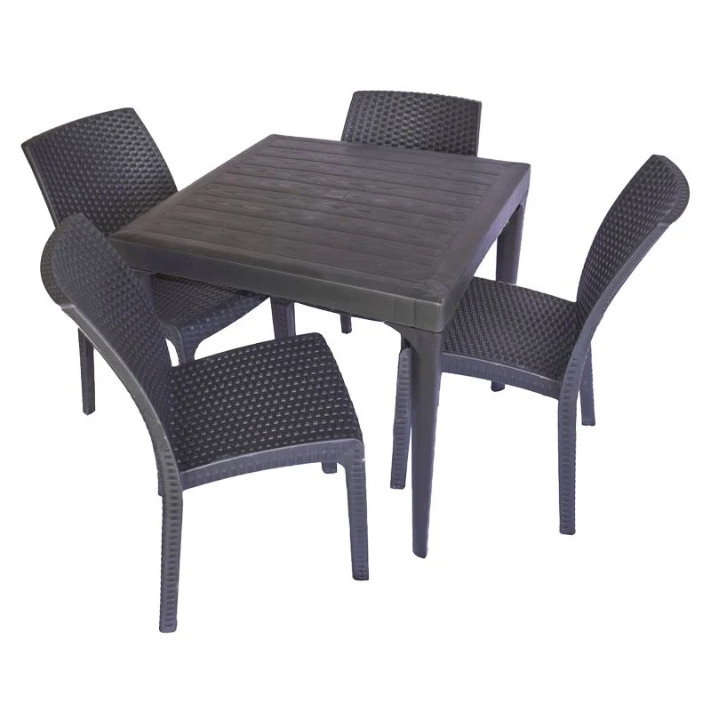 Set Tavolo Malmo Antracite + 4 Sedie Effetto Rattan