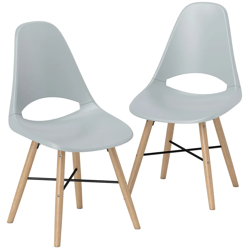 Set 2 Sedie da Pranzo in Stile Nordico con Schienale Curvato in Plastica e Legno Grigio