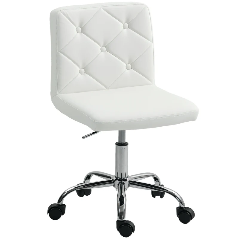 Sedia da Ufficio Regolabile 44x50x78-88 cm con Rivestimento a Bottoni in Pelle PU Bianco