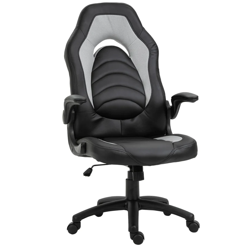 EASYCOMFORT Poltrona da Gaming o da Ufficio in Similpelle Grigia, Braccioli Pieghevoli Schienale e Altezza Regolabile 117-127Acm