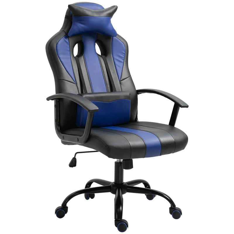 EASYCOMFORT Sedia da Gaming Ergonomica Altezza Regolabile con Cuscino, Nero e Blu