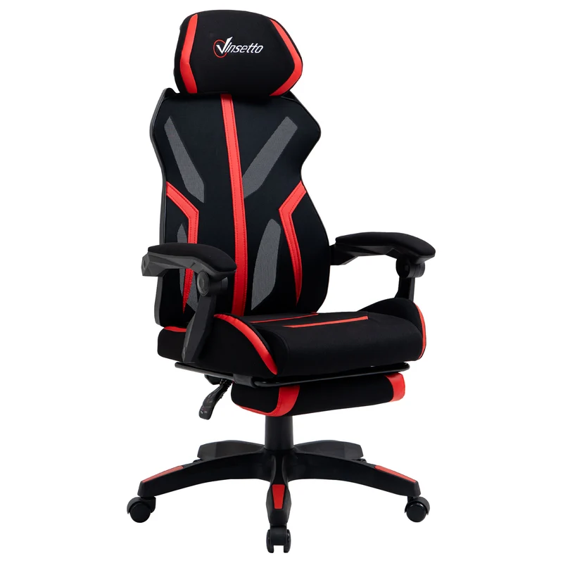 Easycomfort Sedia da Ufficio Ergonomica Altezza Regolabile, Poltrona con Schienale Reclinabile e Poggiapiedi, 65x65x119-129cm, Nero Rosso