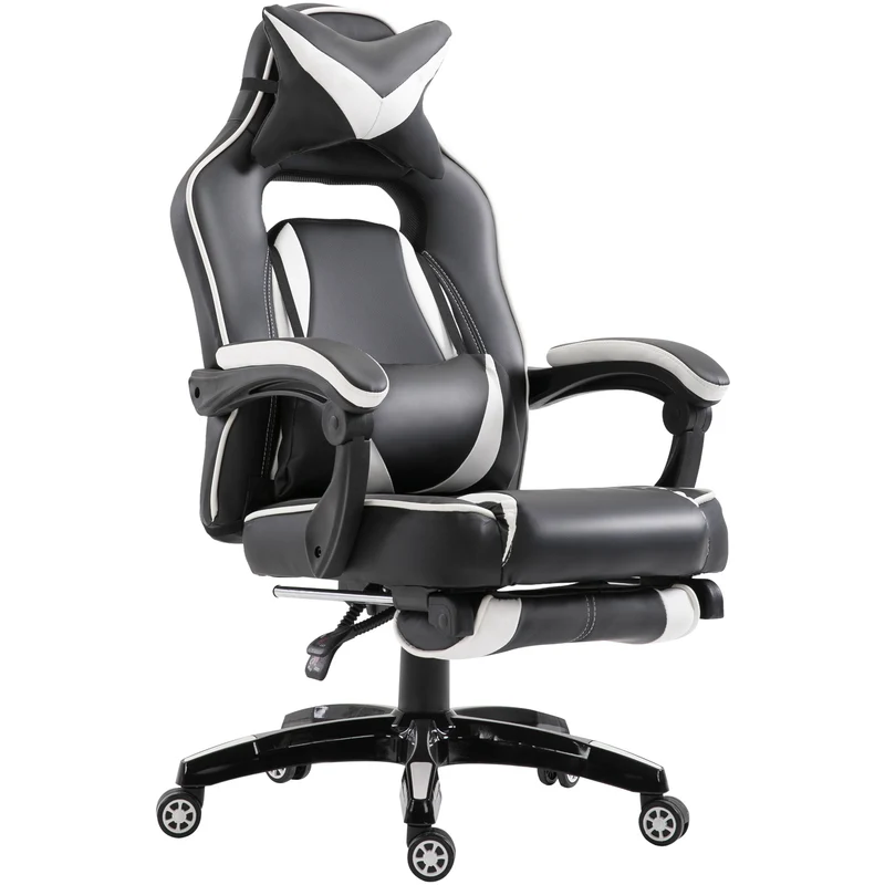 Easycomfort Sedia Ufficio Gaming Economica Poltrona Reclinabile Con Poggiapiedi Regolabile In Altezza Rotelle Tessuto 65 × 64 × 114-123.5cm Bianco