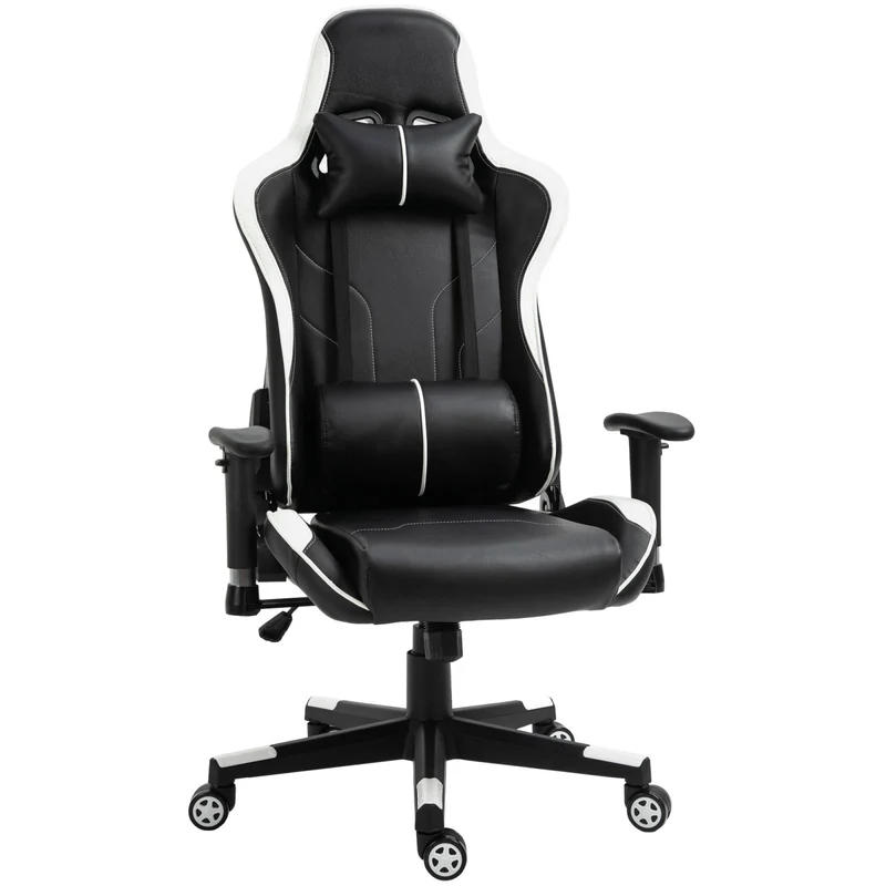 Easycomfort Poltrona da Gaming con Altezza Schienale Regolabile, Sedia Ufficio con Poggiatesta e Cuscino Lombare Nera e Bianca