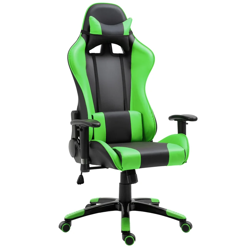 EASYCOMFORT Poltrona da Ufficio Gaming Girevole Reclinabile Nero e Verde Ecopelle