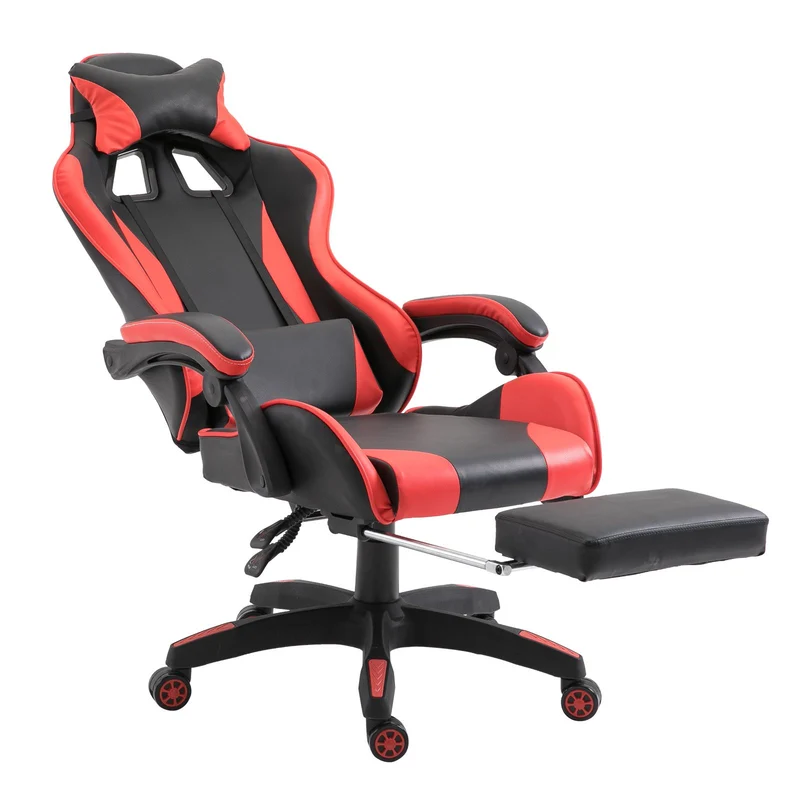 EasyComfort Sedia da Gaming con Poggiapiedi Estendibile, Poltrona Gaming Ergonomica Reclinabile Ecopelle 66×60×127-134cm Rosso