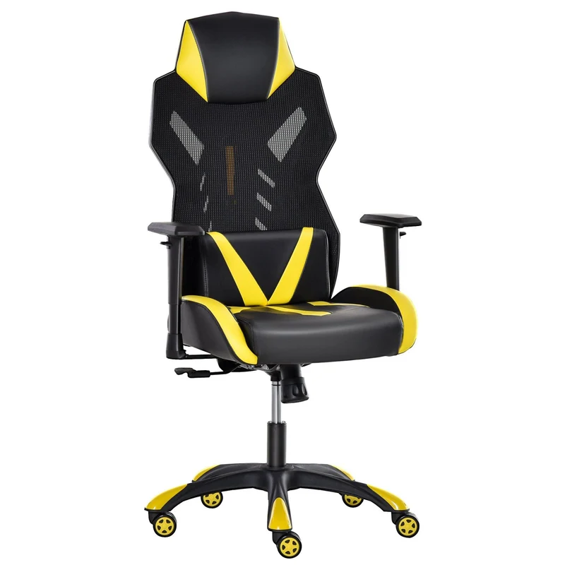 EASYCOMFORT Sedia Poltrona Gaming Ergonomica e Girevole con Altezza Regolabile, Similpelle e Rete, Nero Giallo
