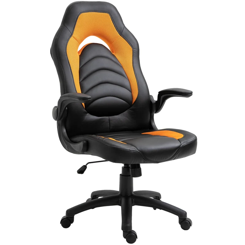 EASYCOMFORT Poltrona da Gaming o da Ufficio in Similpelle Gialla, Braccioli Pieghevoli Schienale e Altezza Regolabile 117-127Acm