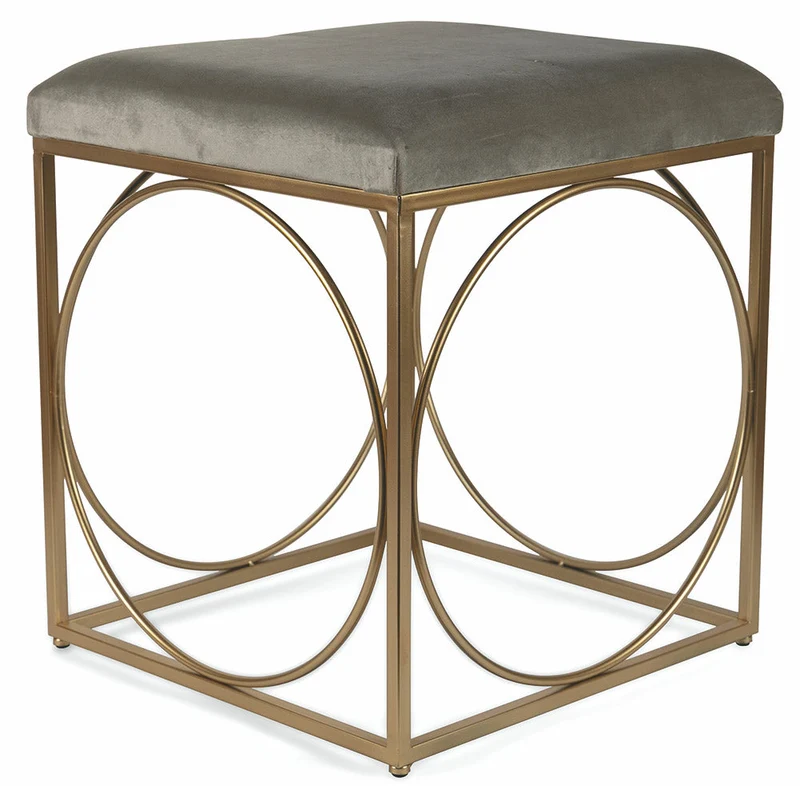 Sgabello Quadrato 40x40x46 cm in Ferro e Velluto Soriani Tortora