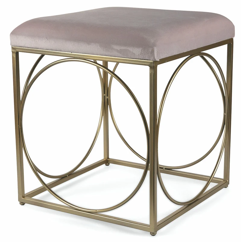 Sgabello Quadrato 40x40x46 cm in Ferro e Velluto Soriani Rosa Cipria