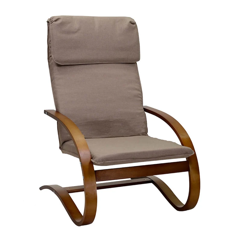 Poltrona in Tessuto e Legno con Cuscino 67x82xH94cm Crema