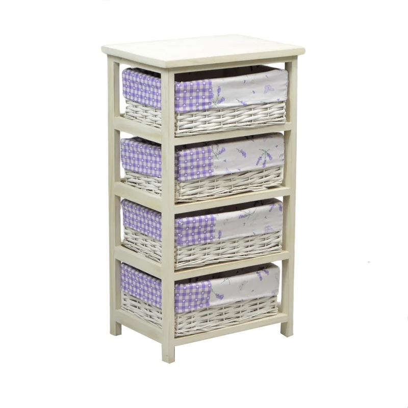 Cassettiera in Legno 4 Cassetti 40x29H73cm Lavanda